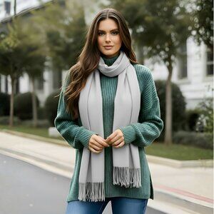 Oussum Womens Viscose Soft Silk Shawl Wrap Solid Grey Scarf Girls Gifts